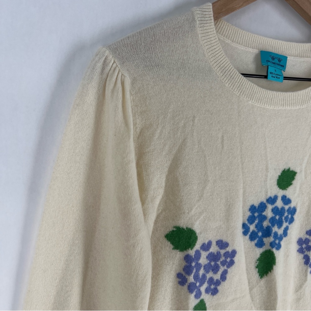 Two Bees Cashmere Intarsia Hydrangea Long Sleeve Sweater Soft‎ Luxury Size S - Picture 4 of 11